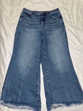 Madewell Blue Wide-Leg Flare Jeans with Raw Hem